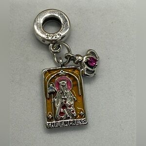 Tarot “The Empress” Dangle Charm – Sterling Silver with Pink Gem